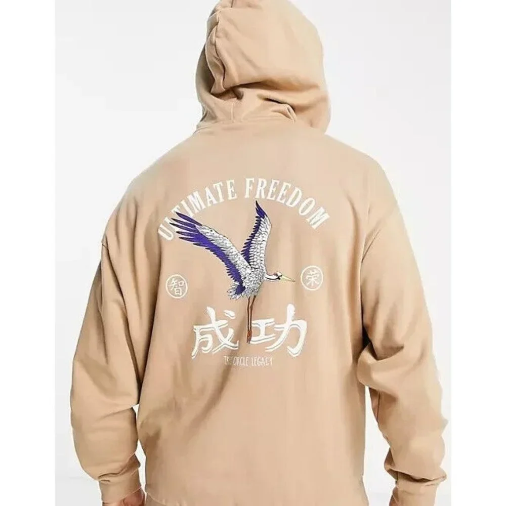 Asos Hoodie Oversized 1/4 Zip Bird Graphic Pullover Long Sleeve